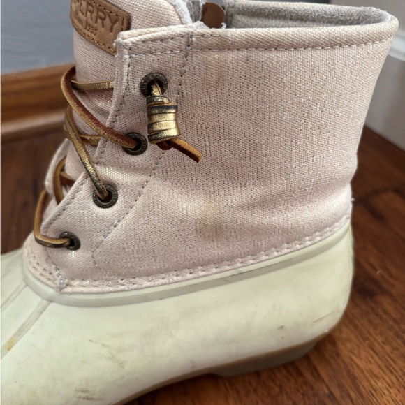 Sperry Duck Boots Waterproof Shimmer Pink and Cream - Picture 11 of 13